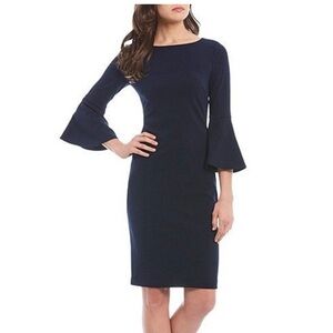 CALVIN KLEIN Bell Sleeve Stretch Crepe Sheath Dress Black Size 8